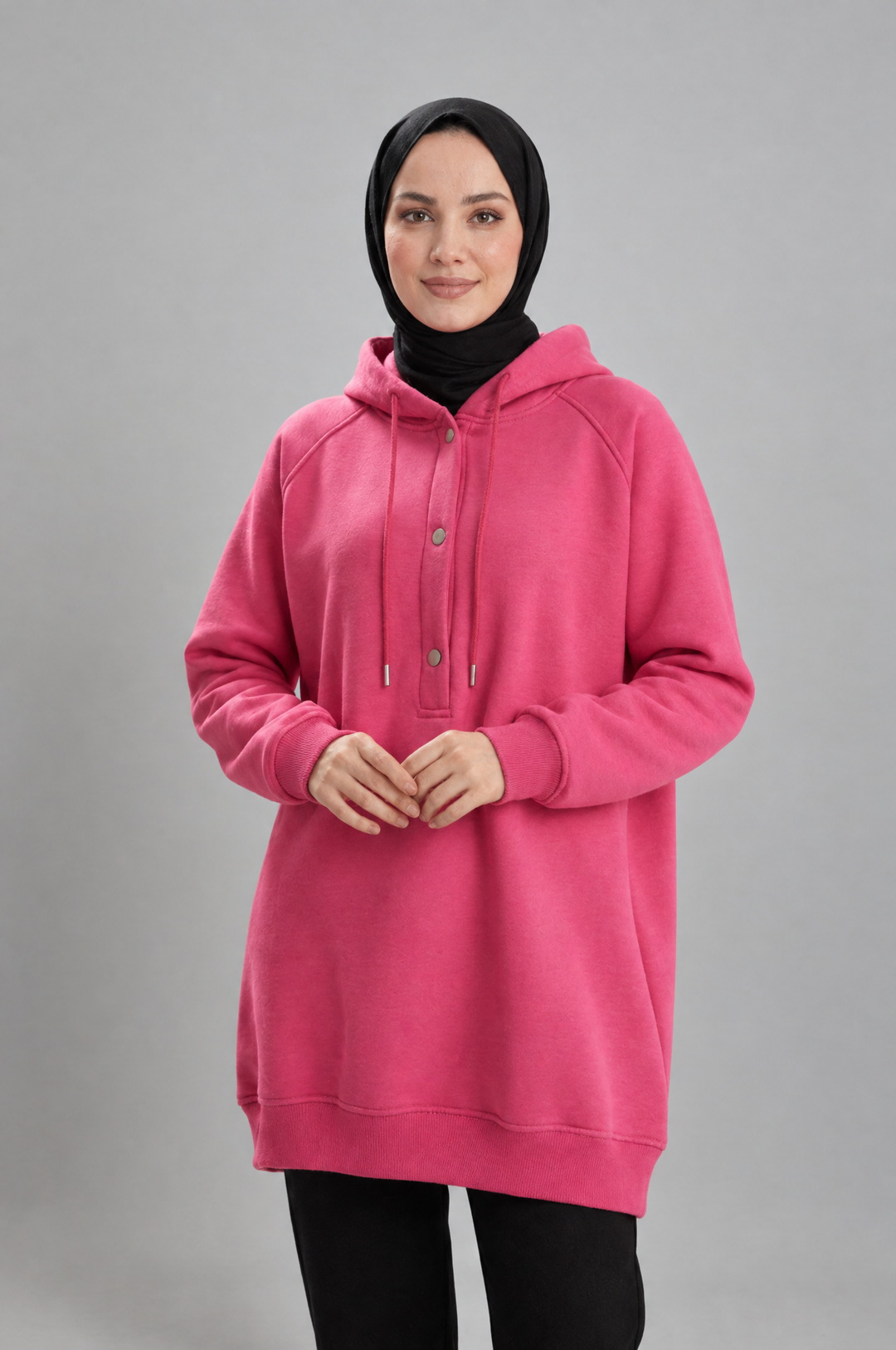 CozyCore Modest Hoodie in Neon Pink