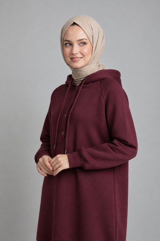 CozyCore Modest Hoodie in Maroon