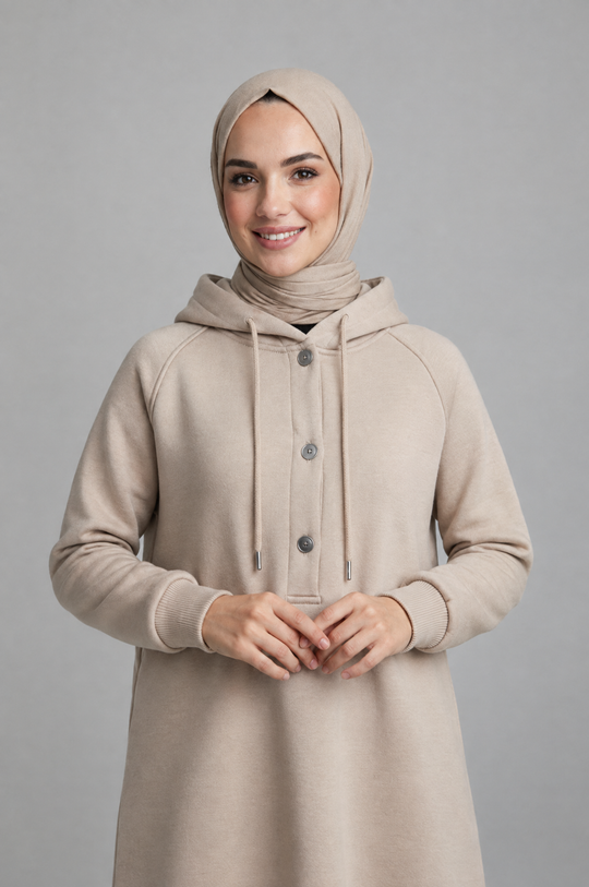 CozyCore Modest Hoodie in Beige