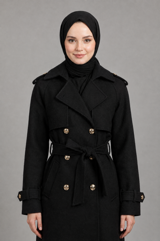 Midnight Grace Long Modest Trench Coat in Black