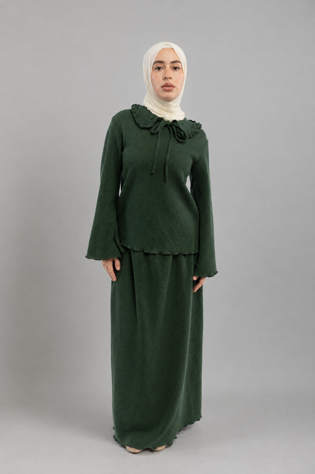 Knit Modest Skirt Set in Green