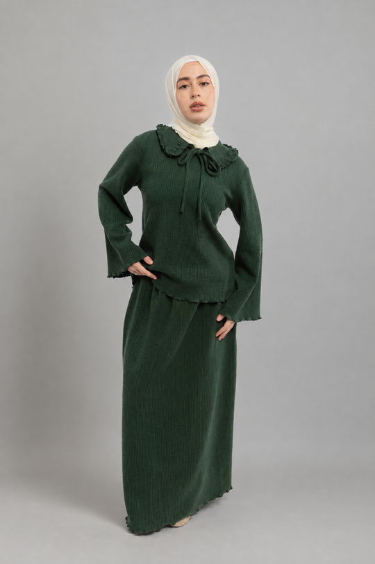Knit Modest Skirt Set in Green