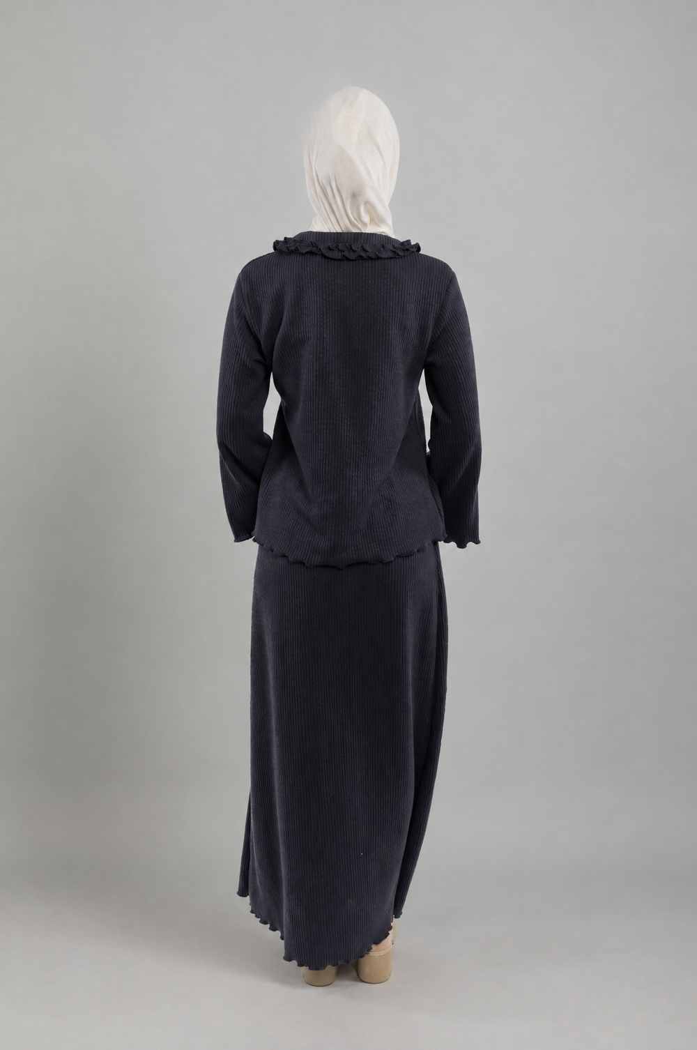 Knit Modest Skirt Set in Grey