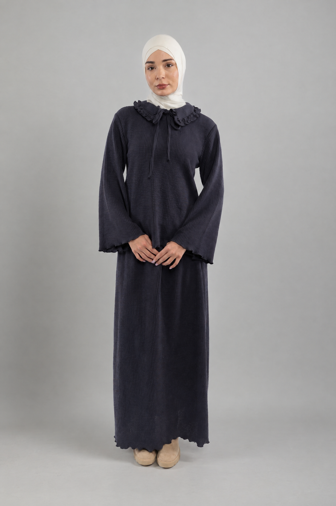 Knit Modest Skirt Set in Grey