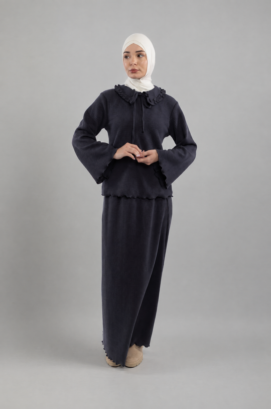Knit Modest Skirt Set in Grey