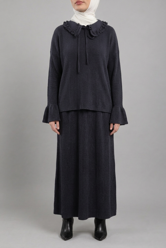 Knit Modest Skirt Set in Grey