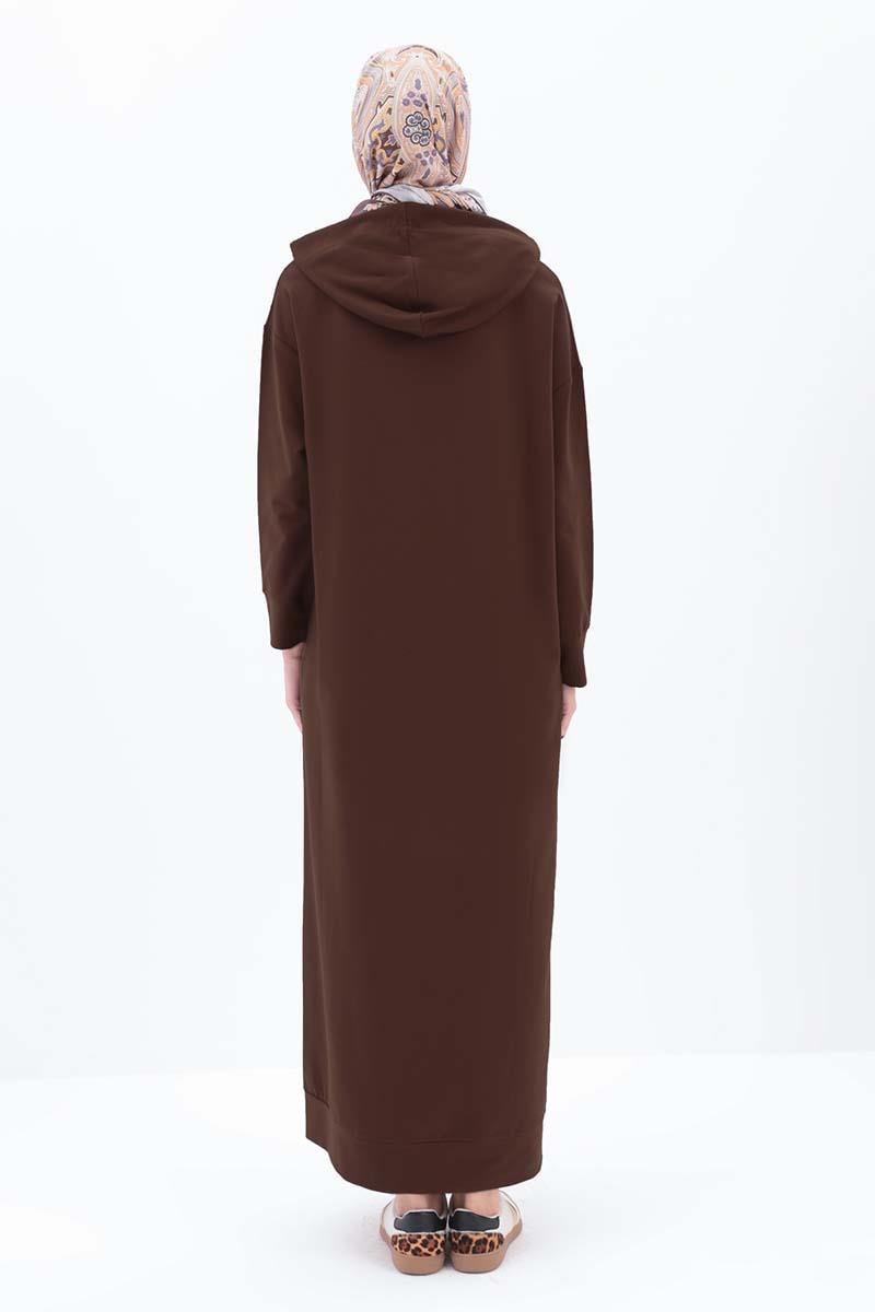Sara Modest Hooded Chic Maxi Dress | Brown
