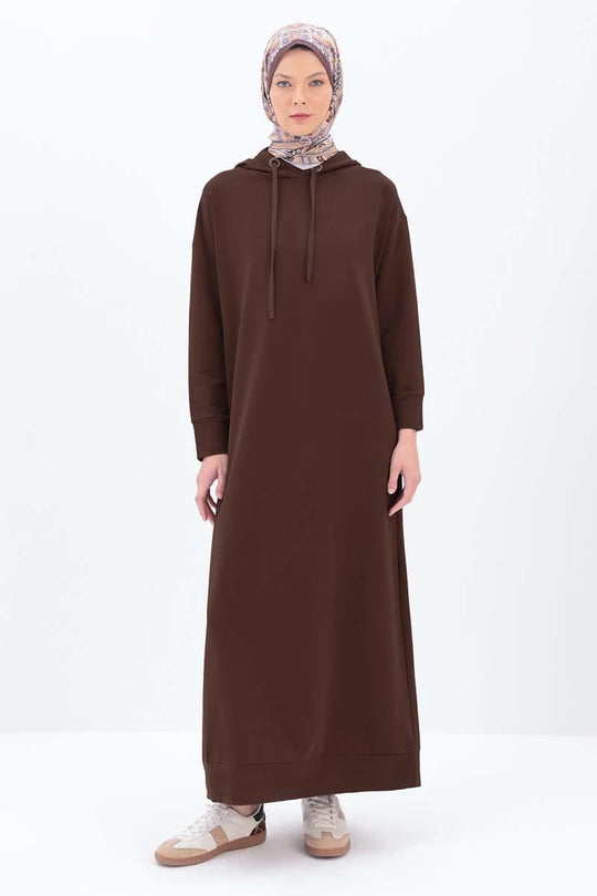 Sara Modest Hooded Chic Maxi Dress | Brown
