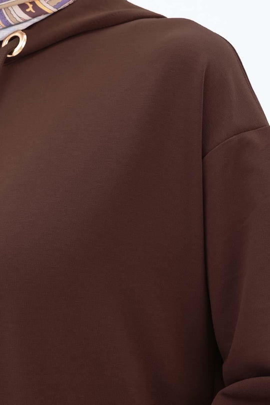 Sara Modest Hooded Chic Maxi Dress | Brown