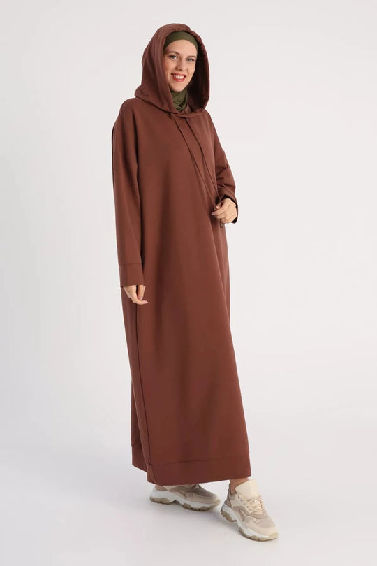 Plus Size Modest Hooded Knitted Dress | Brown