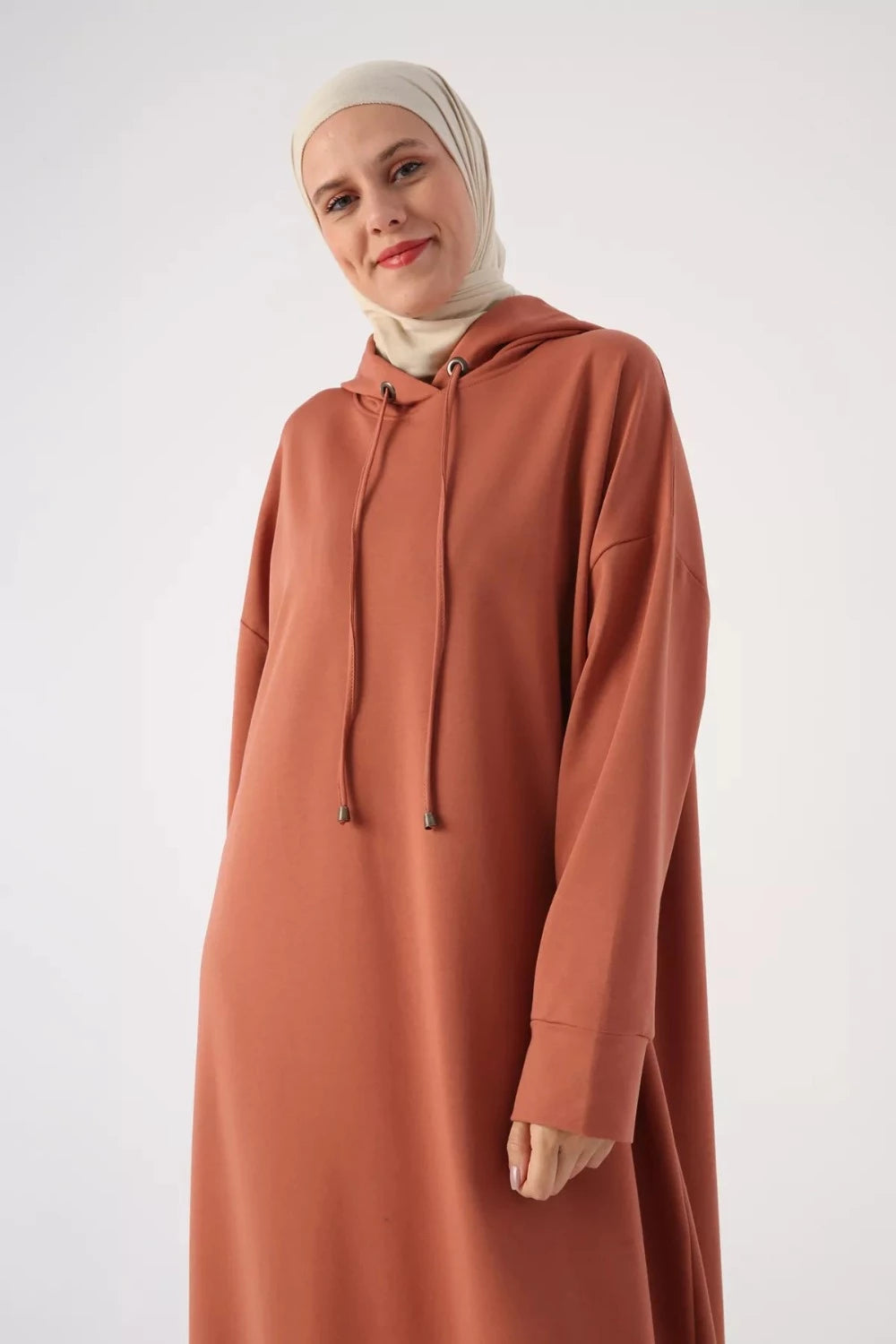 Plus Size Modest Hooded Knitted Dress | Cinnamon