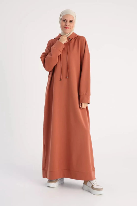 Plus Size Modest Hooded Knitted Dress | Cinnamon