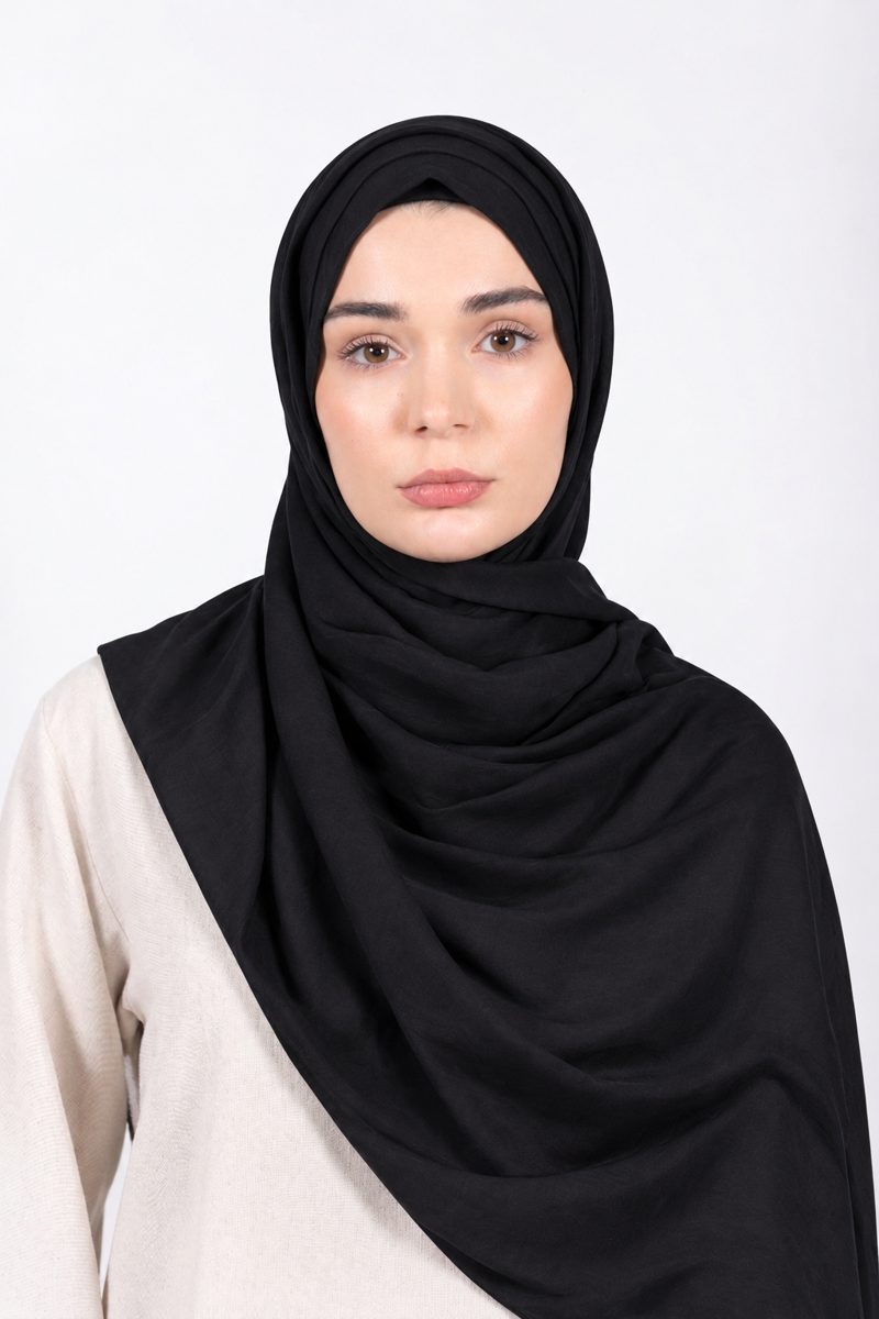 Premium Modal Hijab | Black - front view