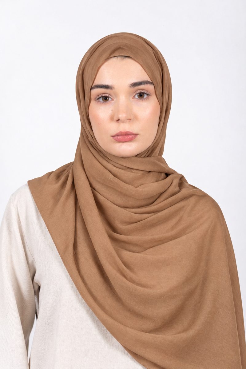 Premium Modal Hijab | Camel - front view