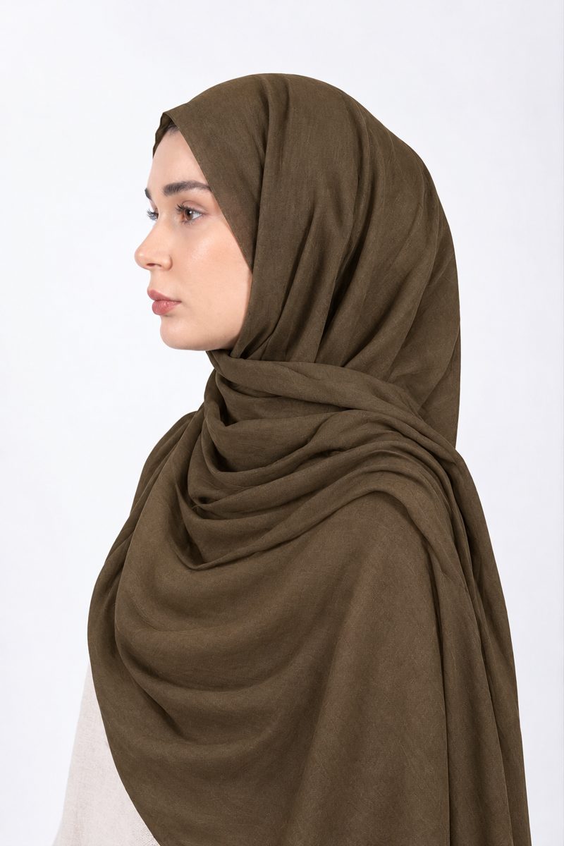 Premium Modal Hijab | Dark Olive - side view