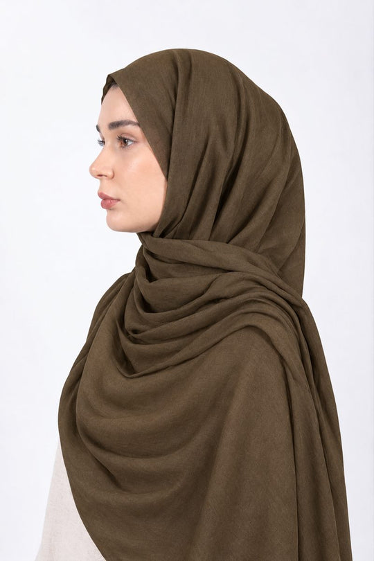 Premium Modal Hijab | Dark Olive - side view