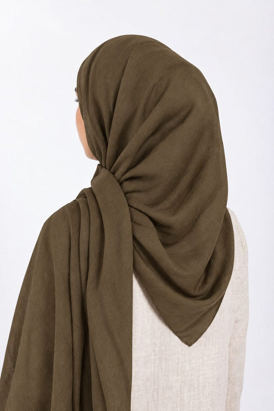 Premium Modal Hijab | Dark Olive - back view
