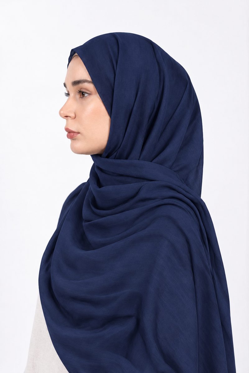 Premium Modal Hijab | Navy - side view