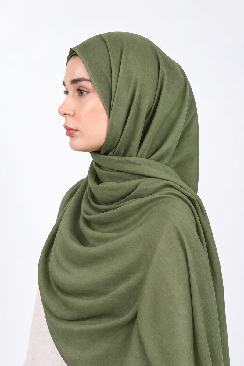 Premium Modal Hijab | Olive - side view