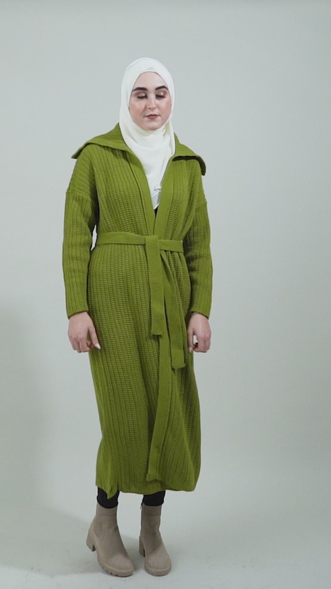 Modest Comfort Wool Cardigan| Pear
