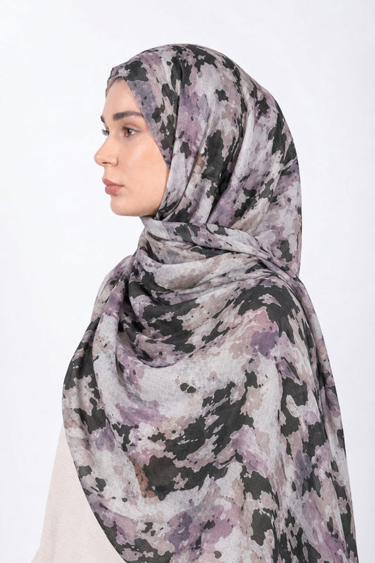Printed Modal Hijab | Charcoal Lilac - side view