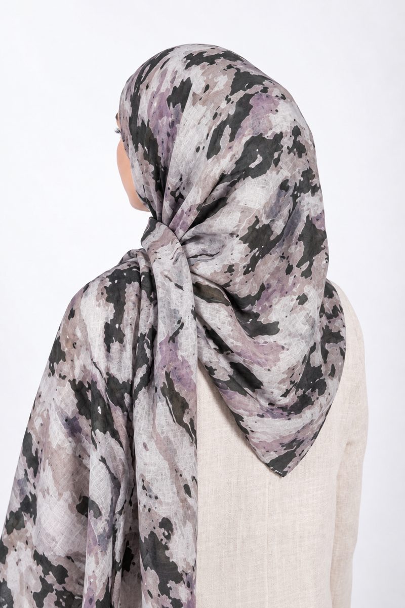 Printed Modal Hijab | Charcoal Lilac - back view