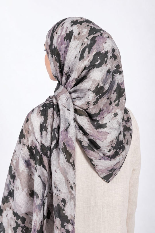 Printed Modal Hijab | Charcoal Lilac - back view