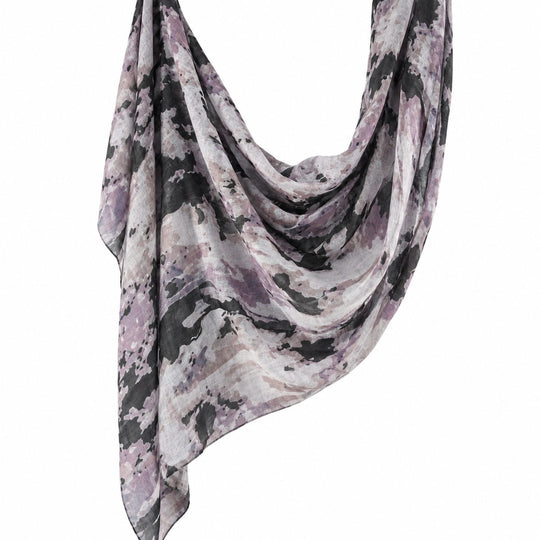 Printed Modal Hijab | Charcoal Lilac - flat lay view