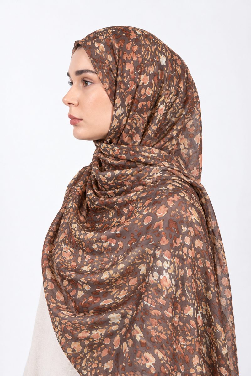 Printed Modal Hijab | Cocoa Floral - side view