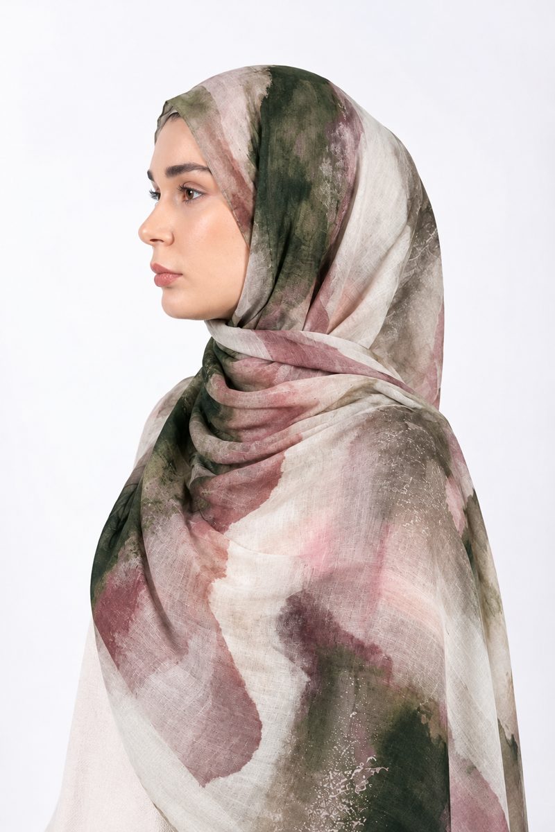 Printed Modal Hijab | Forest Rose - side view