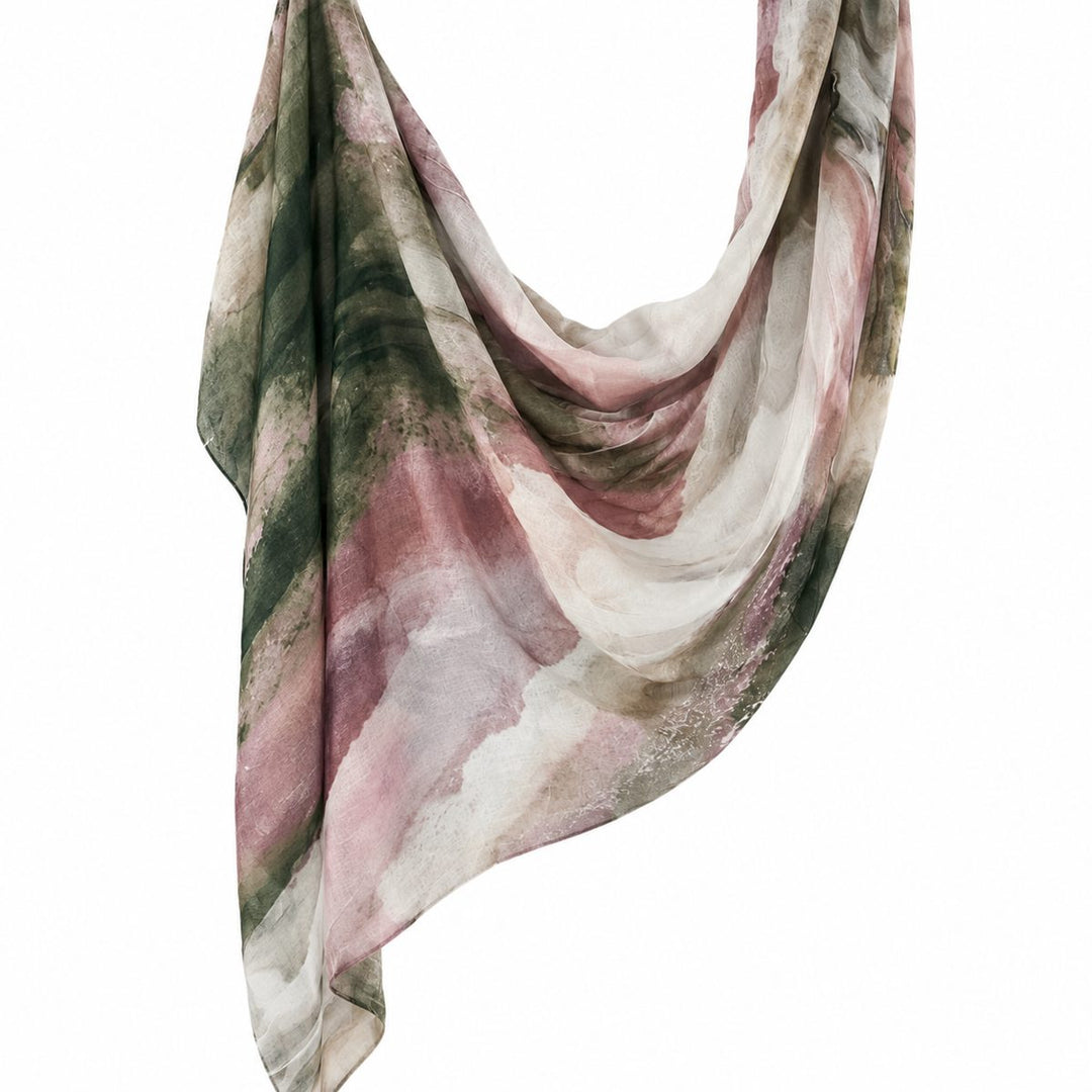 Printed Modal Hijab | Forest Rose - flat lay view