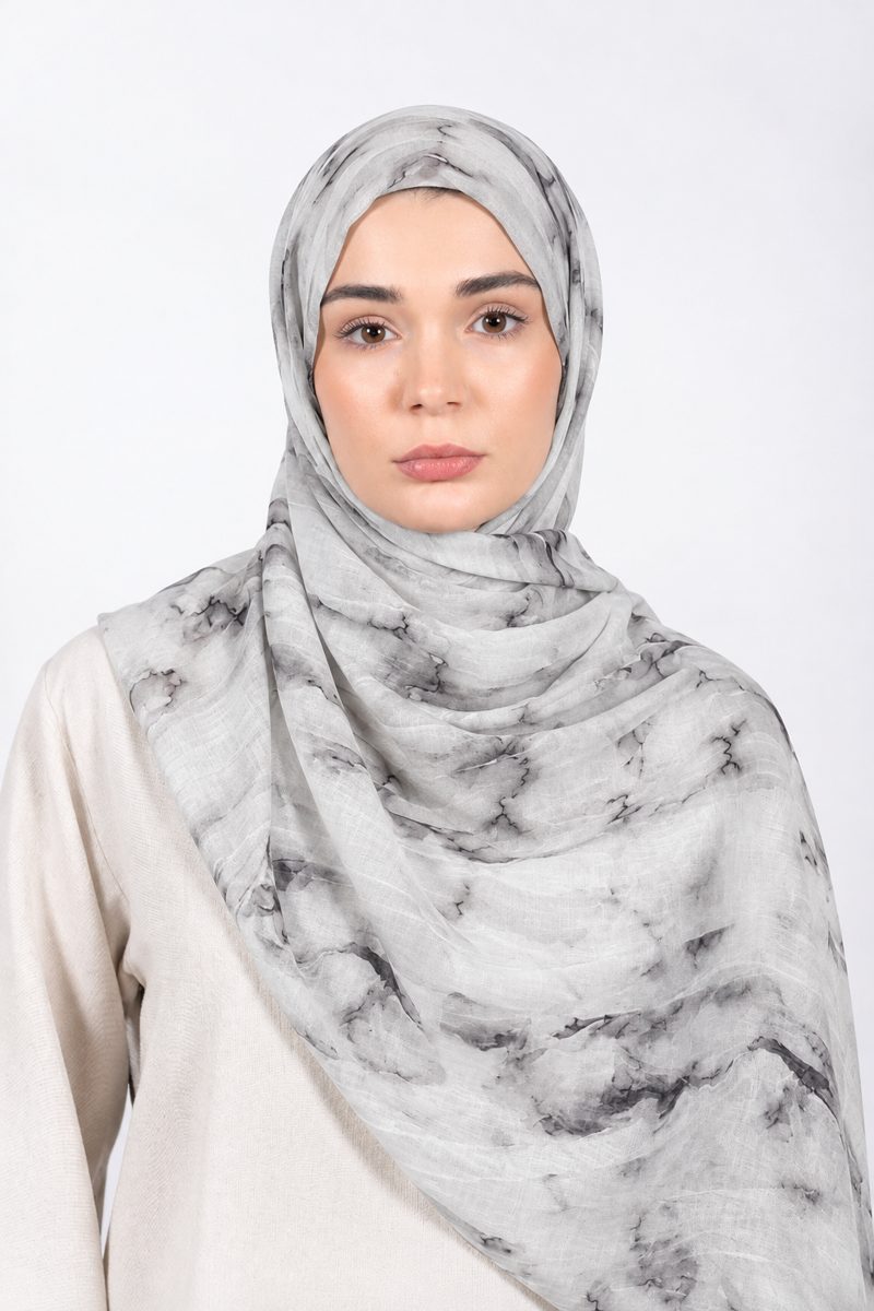 Printed Modal Hijab | Grey Marble - front view