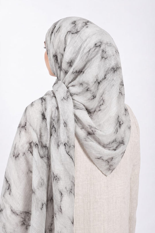 Printed Modal Hijab | Grey Marble - back view