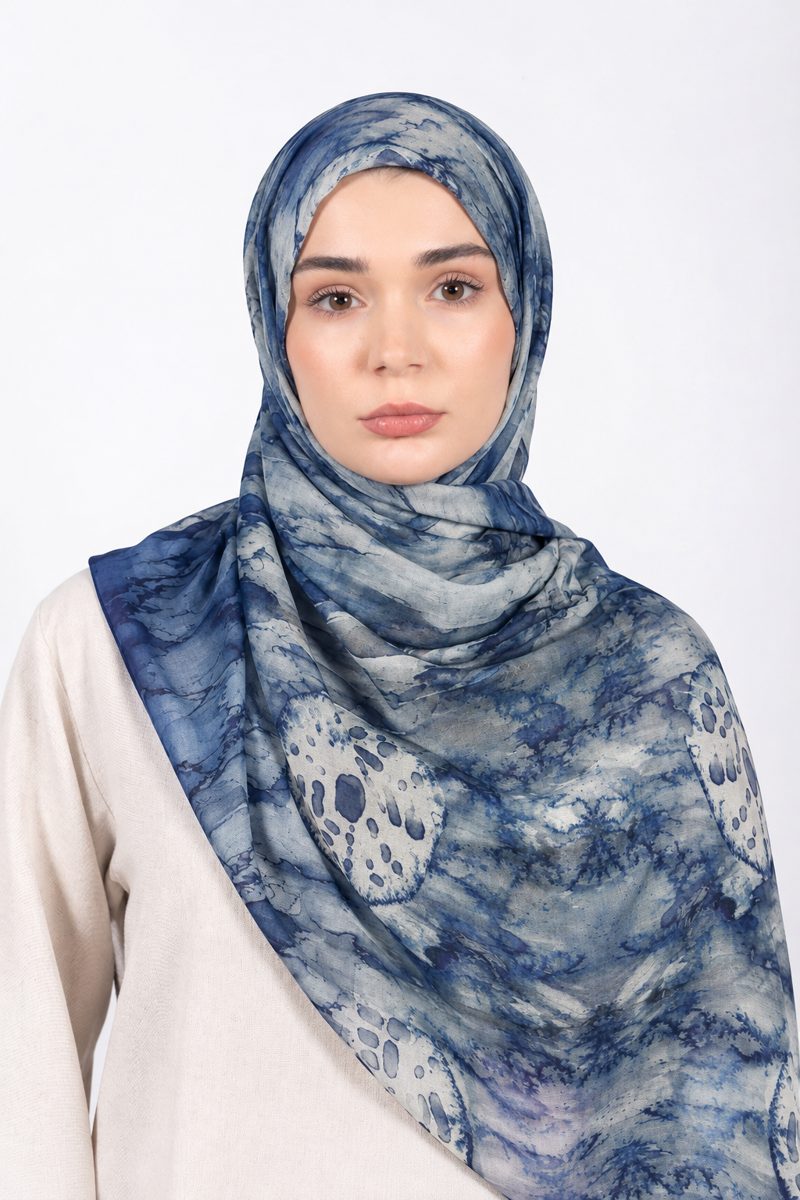 Printed Modal Hijab | Indigo Medallion - front view