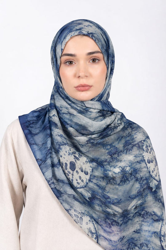 Printed Modal Hijab | Indigo Medallion - front view