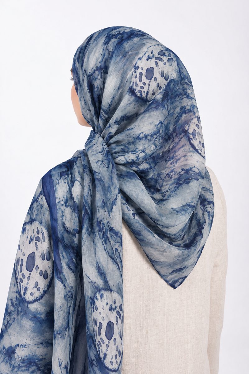 Printed Modal Hijab | Indigo Medallion - back view