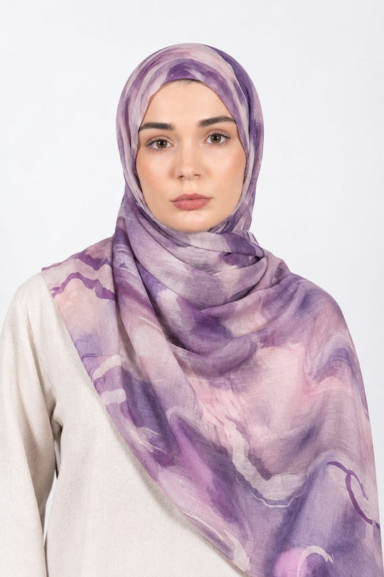 Printed Modal Hijab | Lilac Watercolor - front view