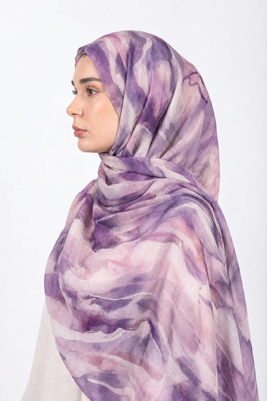 Printed Modal Hijab | Lilac Watercolor - side view
