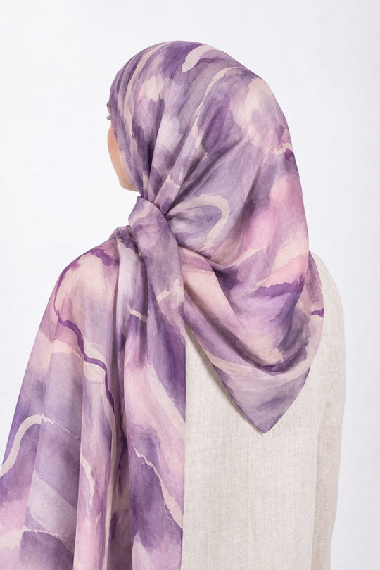 Printed Modal Hijab | Lilac Watercolor - back view