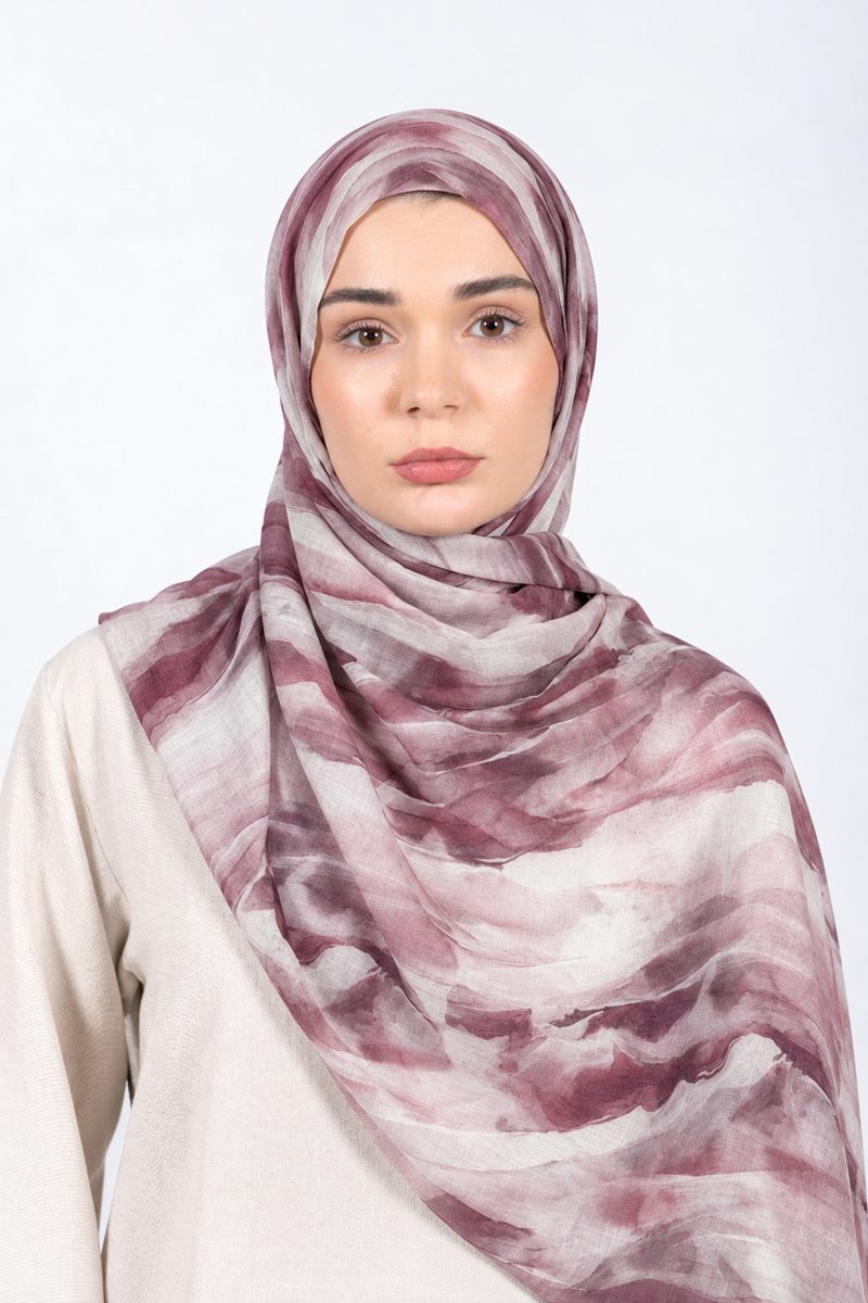 Printed Modal Hijab | Mauve Wave - front view
