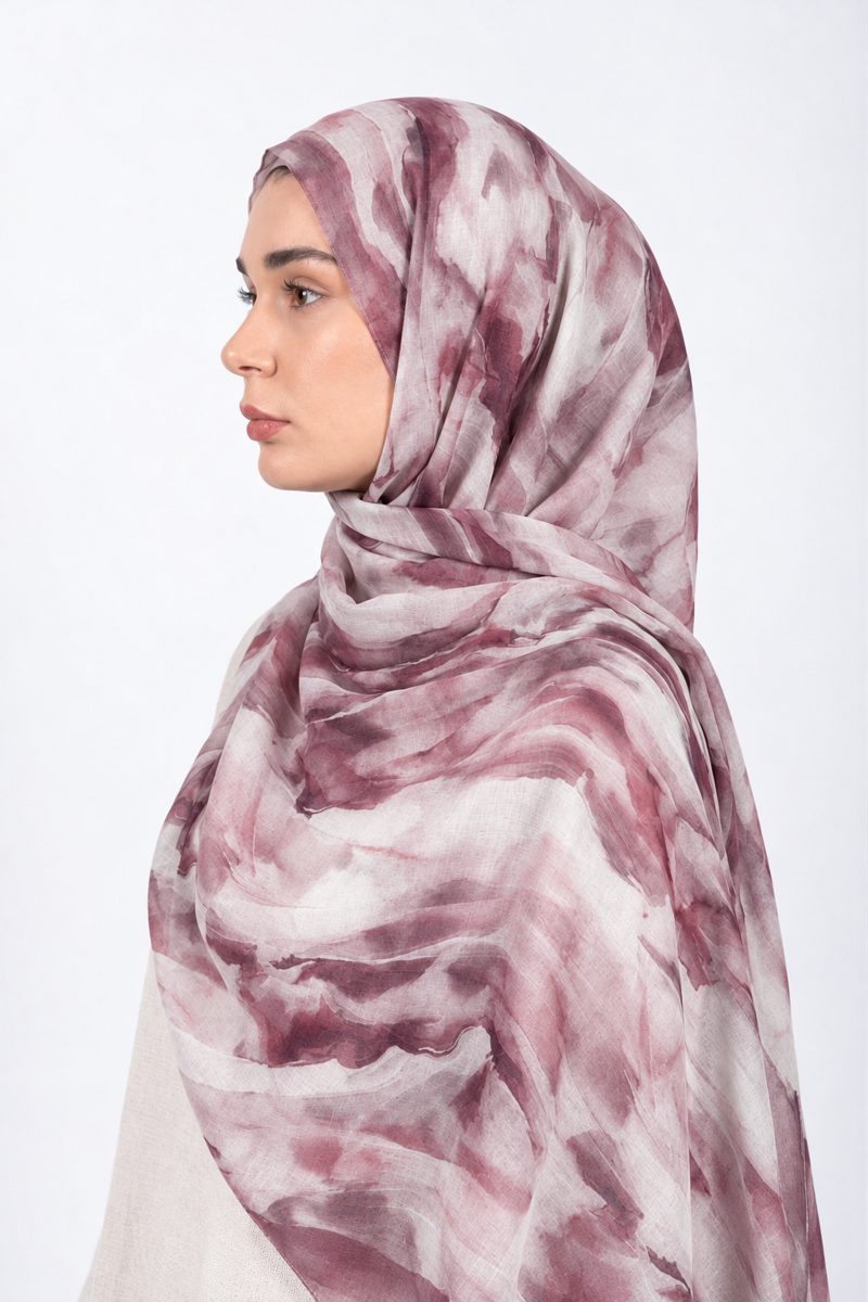 Printed Modal Hijab | Mauve Wave - side view