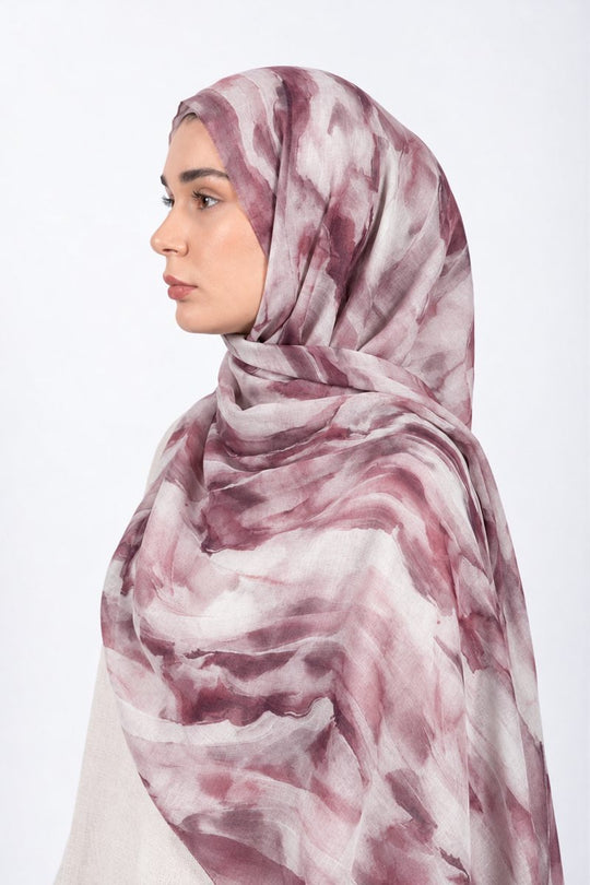Printed Modal Hijab | Mauve Wave - side view