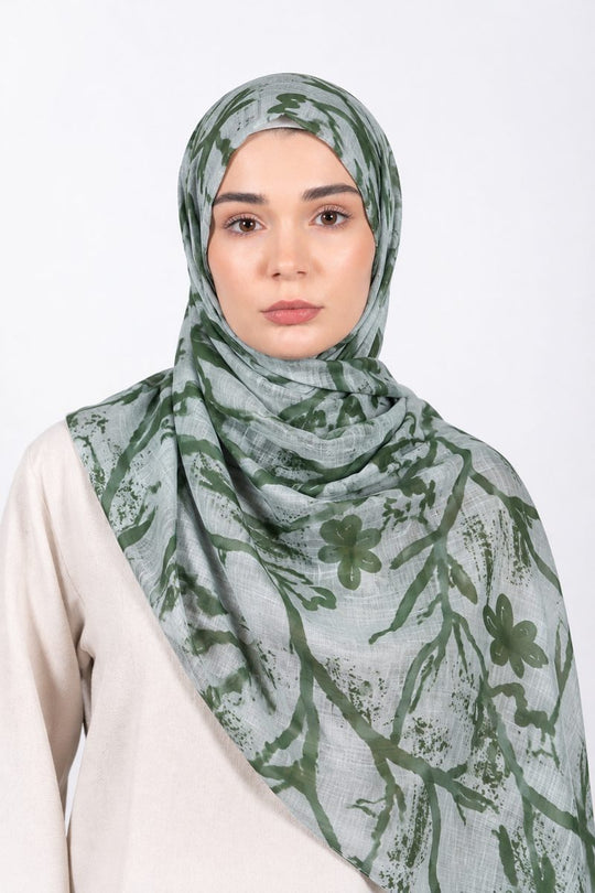 Printed Modal Hijab | Sage Botanical - front view