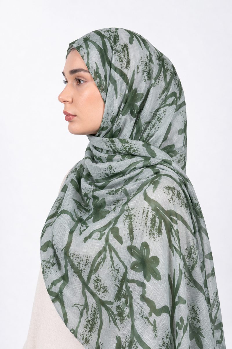 Printed Modal Hijab | Sage Botanical - side view