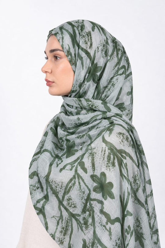 Printed Modal Hijab | Sage Botanical - side view