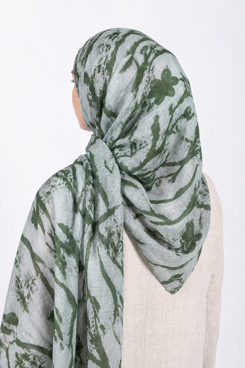 Printed Modal Hijab | Sage Botanical - back view