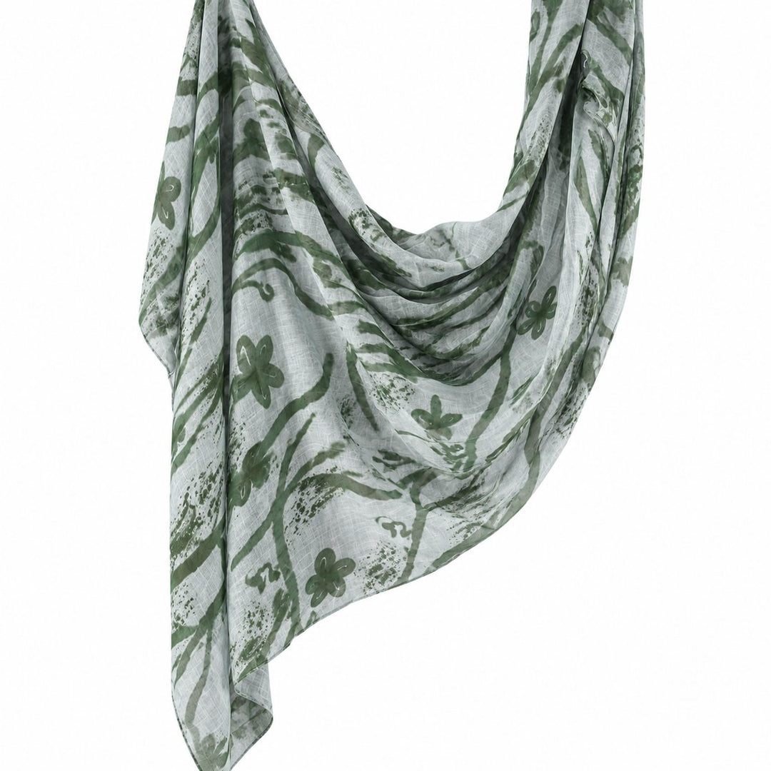 Printed Modal Hijab | Sage Botanical - flat lay view