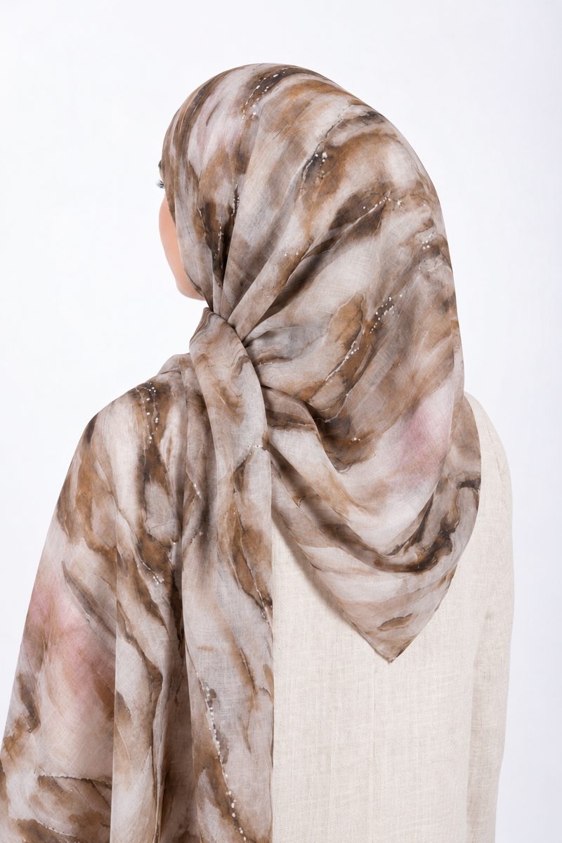 Printed Modal Hijab | Taupe Watercolor - back view