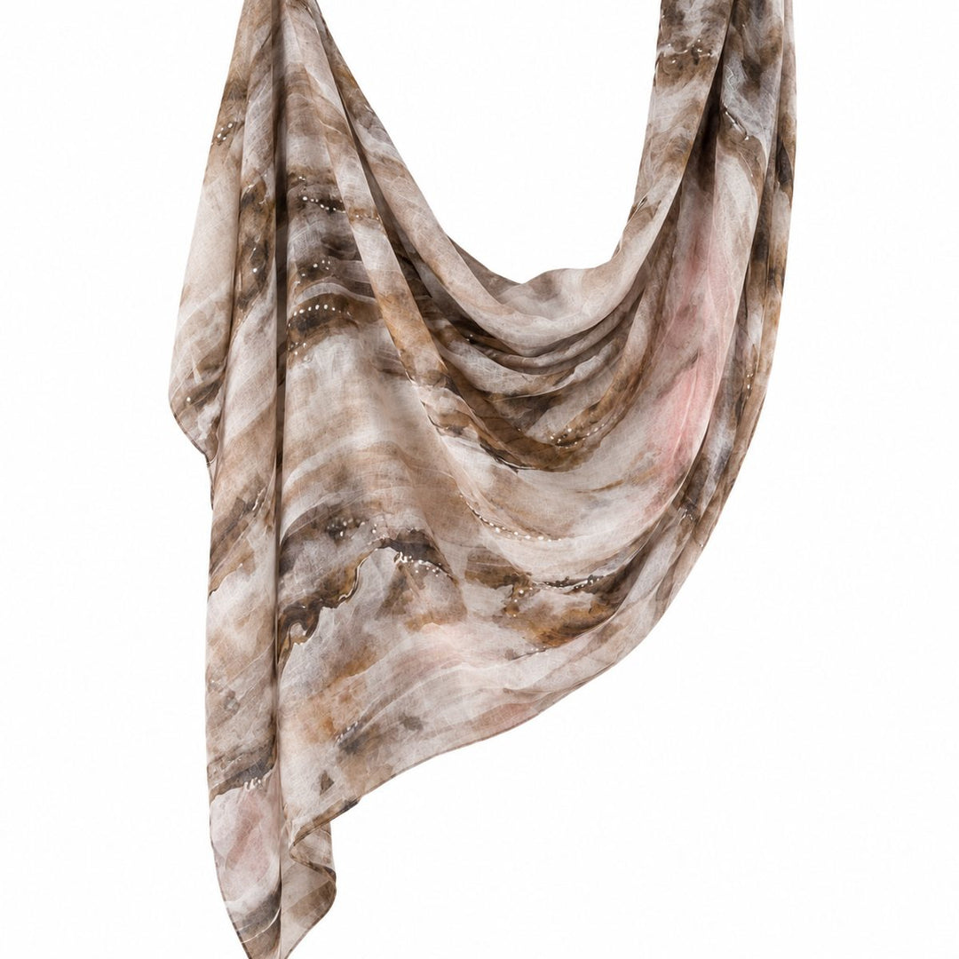Printed Modal Hijab | Taupe Watercolor - flat lay view