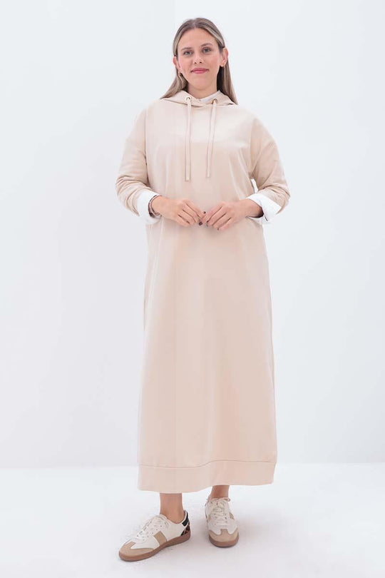 Sara Modest Hooded Chic Maxi Dress |Beige